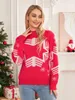 Suéteres de mujer Wsevypo Suéter navideño rojo Estampado de copo de nieve Manga larga Jersey con cuello redondo Tops Otoño Invierno Prendas de punto cálidas Jerséis