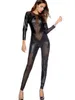 Women's Jumpsuits Rompers Sexy Women Latex Bodysuit Womens Mesh Jumpsuits Nightclub Pole Dance PU Catsuit Patent Leather Halloween Uniform 231013