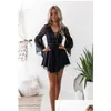 Urban Sexy Dresses Chiffon Mini Bohemian Dress Womens Fashion Spring Pure White Lace Casual Long Sleeve Drop Delivery Apparel Clothin Dhiol