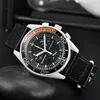 Omeg Wrist Watches for Men 2023 Mens Watches Six needles All dials work Quartz Wastch Top Luxury Brand Chronograph Clock Fashion accessories Gift Moonswatch