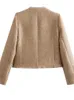 Women's Wool Blend Elegant Pockets Tweed Bomber Jackets Fashion Solid Oneck Single Breasted Warm Coats Female Autumn Chic Crop Outwear Coat 231013