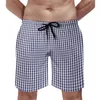 Herren Shorts Board Blau und Weiß Gingham Vintage Badehose Kariert Mann Schnell trocknend Sport Plus Size Strand