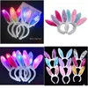 Party Favor Led Bunny Ears Headband Light Up Flashing Fluffy Rabbit Ear Headbands Sequins Headdress Costume Cosplay Hairband Woman H Dhogq