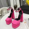 Designer Womens Luxury High Platform Wedge Pump Shoes Ladies Thick Chunky Heel Sexy Square Toe Ankle Strap Dress Party Sandal