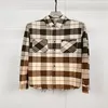 Men's denim long sleeved shirt with splashed ink tassels and raw edge plaid shirt loose fit hip-hop fashion neutral r332