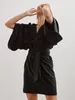 Hiloc Noir Trois Quarts Manches Robe De Nuit Femmes Chemises De Nuit Au-dessus Du Genou Vêtements De Nuit Sexy Col En V Chemise De Nuit Femme Robes