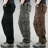 Men's Pants Spring Autumn 2023 Casual Trousers Large Loose Solid Straight Cargo Multi Pocket Wear-resistant Outdoor Sports