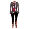 Kobiety Jumpsuits Rompers Fccexio Cosplay Costumes Terrorystyczne zombie drukuj Kobiety Dorosły Bodysuit Bodysuit długie rękawy Party Fanta Halloween 231013