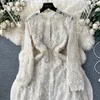 Basic Casual Dresses Women Luxury Flower Embroidery Mesh Dress Festa High Quality Elegant Cocktail Party Robe Vintage Designer Wedding Vestidos 2024