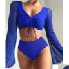 Femmes Plus Taille Maillots de bain Femmes Split Maillot de bain 2023 Sexy à manches longues Smock Deux pièces Summer Blue Lady Er Up Maillot de bain Bikini S Dhx5H