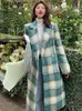 Women' Blends Winter Woollen Overcoat Women Casual Plaid Long Coats Office Lady Y2k Clothing Korean Fashion Trench Jacket 231013