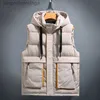 Herenvesten #3674Wintervest Heren Warme Dikke Mouwloze Jas Rits Slanke Zakken Warm Dons Katoenen Vest Jas Zwart Grijs Beige Vest VestL231014