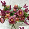 Dekoratif Çiçek Çelenkleri Gül 1 Buket 10 Kafa Mini Yapay İpek Çiçek Flores Gelin Ev Dekorasyonu Sahte Şakayık Flower1 Drop Dh5jr