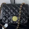 Toppkvalitet 18x12x6cm Designer Mini Square Flap Bag Real Leather Caviar/Lambskin Classic Crossbody Shoulder Bag Black Purse hangbag Messenger Påsar