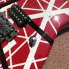 Edward Van Halen 5150 Electric Guitar, White Stripe, Red, Floyd Rose, Tremolo Bridge, Maple Neck and Fingerboard, uppgraderad