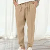 Pantalons pour hommes Hommes Cordon Taille Streetwear Couleur unie Pantalon décontracté avec jambe droite Poches de ceinture élastique pour tous les jours