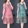 Casual Dresses 2023 Fashion Silk Embroidery Dress Women's Summer Versatile Round Neck 7/4 Sleeves Loose Fit Holiday Vesidos