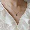 Hänge halsband fyrkantig grön kristallhalsband för kvinnor guldpläterade rostfritt stål modekedjed smycken gåvor