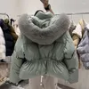 Women's Trench Coats 2023 Women Winter Fashion White Duck Down Jackets Female Real Big Fur Collar Hooded Ladies Short Loose Overcoats