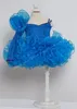 Robes Glitz Pageant Robe 2024 À Manches Longues 3D Fleur Bleu Royal Dentelle Perles Cristal Cupcake Pageant Robes De Fête Bébé Fille Cravate