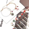 Charm Bracelets SAUVOO 1pc 18 5cm Alloy Pearl Christmas Jingle Bells Elk Santa Claus Tree Snowman Stockings Pendents Xmas Jewelry