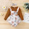 Clothing Sets Winter Fall 3 Pcs Baby Girl Clothes Set 6 9 12 18 24 Months Floral Long Sleeve Top T-shirt STrap Skirt Outfits Stuff Kids