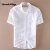 2020 Summer Men 4XL Casual Shirts Solid White Short Sleeve Cotton Linen Dress Shirts Camisa Masculina217k