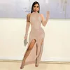 Casual Dresses Dinner Women's Spring and Autumn Sleeveless Turtleneck Fashion Sexy Temperament Tight Split Design Glove Dress