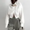 Blusas femininas cinessd urbano simples cor sólida plissado camisa solta gola polo único breasted cardigan outerwear topo outono
