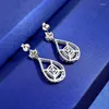 Dangle Earrings Flower Emerald Cut Diamond Earring Real 925 Sterling Silver Wedding Drop For Women Engagement Jewelry Gift