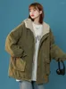 Women's Trench Coats Foufurieux Cargo Zipper Parkas Women Winter Corduroy Jacket Arctic Velvet Thick Padded Coat Unisex Functional Korea