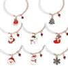 Charm Bracelets SAUVOO 1pc 18 5cm Alloy Pearl Christmas Jingle Bells Elk Santa Claus Tree Snowman Stockings Pendents Xmas Jewelry