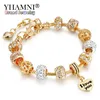 Yhamni Original Gold Armband Crystal Beads Chain Pulseras I Love You Charms Armband Bangles Smyckesgåva för kvinnor HSL151297B