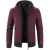 Men's Sweaters Knitted Cardigan Autumn Winter Hooded Zipper Plush And Thickened Sweater Casual Coat For Middle-aged Young People M1076