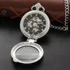 Pocket Watches Silver Vintage Single Open Hollow Frame Mechanical Watch Men's Fob Chain Steel Sculpture Women's Gift