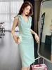 Basic Casual Dresses Summer Elegant Sexy Sweet Classic Dresses for Women Solid Bow Sleeveless Slim Knee-Length Femme Clothes Party Prom Vestido 2024