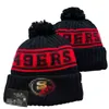 Män stickad manschetterad Pom 49er Beanies San Francisco Bobble Hats SF Sport Knit Hat randig sidelinje Varma basebollmössor för kvinnor A6