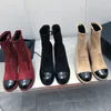 2023 Stivali classici con cerniera alla moda da donna autunno / inverno, stivaletti elastici in pelle scamosciata di pecora e vernice con punta tonda e tacco spesso