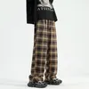 Men's Pants Autumn Winter Plaid Contrast Color Wide Leg Casual Long Trousers Vintage Style Stylish Streetwear Checkered