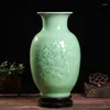 Vasen, Celadon-geprägte Porzellanvase, Jingdezhen-Keramik, Heim- und Wohnzimmerdekoration, Farbglasur, chinesischer Stil, Kunsthandwerk