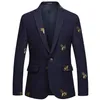 Bee broderi blazer smal fit masculino abiti uomo bröllop prom tweed ull för män stilfull kostym224z