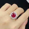 Women Fashion Wedding Jewelry Three Piece Set Simulated Ruby red Crystal Ring Pendant Necklace Earring studs Girlfriend Party Birthday New Year Gift