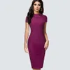 Retro o- hals elegant affärsbody bodycon kort solid färg chic slitage för att arbeta smal klänning hb574 f1130277g