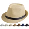 Berretti Genitore-Bambino Tessitura Semplice Cappello da Sole Traspirante da Jazz Cappello da Viaggio Estivo da Uomo Protezione Solare con Fibbia per Cintura in Pelle Berretto di Paglia A61