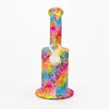 Graphiques colorés Silicone Bong Pipes Kit Pipe à eau Filtre en verre Poignée Entonnoir Bol Herbe Tabac Porte-cigarette Portable Fumer Bubbler Handpipes DHL