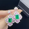 女性の結婚式のジュエリーセット模倣エメラルドトルマリングリーンクリスタルジルコンダイヤモンドスクエアオープニングリングペンダントネックレスイヤリングスタッド新年パーティーギフト