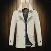 Men's Trench Coats Fashion Mid-length Coat Buttons Closure Anti-freeze Outerwear Men Long Thick Pure Color Simple