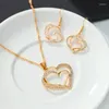 Collana di orecchini set 3 pezzi di gioielli a forma di cuore di ciondolo con ciondolo da donna, festa di nozze, accessorio da sposa