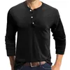 T-shirt da uomo T-shirt vintage a maniche lunghe da uomo in cotone tinta unita Henley Shirt dimagrante Fitness T-shirt oversize Abbigliamento Top