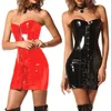 Casual Dresses Womens Wetlook Patent Leather Dress Latex Strapless Corset Ladies Glossy Lace-Up Bodycon Pole Dance Party Clubwear237h